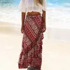 Skirts 2022 Women Boho Floral Print Ruffle Skirt Frauen Asymmetrical Hemlines Elegant Long Ladies Fashion Beachwear Party