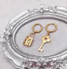 Easy chic design small lock hoop stud 316L Stainless Steel 18k yellow Gold women letter logo engrave dangle earrings girls wedding jewelry