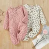 Rompers Autumn Baby Girls Clothes Newborn Baby Flowers Printed Rompers Cotton Linen Jumpsuit Toddler Costume Baby Clothes J220922