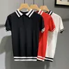 Männer Polos 2022 Sommer gestrickt Eis Seide Schlanke kurzärmelige Strick-Polo-Shirt Herrengeschäft Casual Shirts Revers Street Tragen Kleidung S74