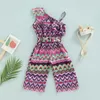 Rompers Summer Fashion Toddler Baby Girls Jumpsuits Pants 16y Wave Stripe Print Mouwess Suspender Elastische playsuits met riem J220922