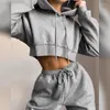 Gymkl￤der 2022 Vinterfast f￤rg Fashion Women Sports Soodie Sweatshirt and Drawstring Belt Sweatpants Casual 2-Piece Set