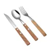 Acier inoxydable couteau créatif fourchette cuillère manche en bois couverts ensemble ménage vaisselle occidentale JNB15689