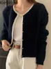 Kvinnors tröjor Kimotimo Chic Waffle Knit Vest Women Autumn Round Neck Hit Color Edge Löst tröja Korean Elegant All Match Vests J220915