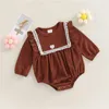 Rompers Baby Girl Clothes Långärmad Crew Neck Ruffle Patchwork Heart Embroidered Bottom Snap Triangle Jumpsuit Rompers J220922
