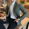 Men's Suits Dark Green Plaid Blazer 2022 Autumn Men Slim Fit Simple Business Dress Coat Groom Wedding Social Tuxedo Suit Jacket Homme