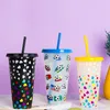 24oz/710 ml julmuggar färgförändrande vattenmuggar kallt föränderliga dryck Straw Cup Fruit Te PP Temperaturkänsliga plastkoppar FY5588 F0927