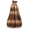 브라질 인간의 머리카락 P4/27 스트레이트 3 번들 4X4 레이스 클로저 무료 중간 부분 두 톤 색상 옹 브르 Yirubeauty