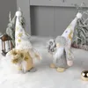 Weihnachtsmann-Dekorationen mit Hüten und gesichtslosen Gold- und Silberpuppen, kreative stehende Desktop-Ornamente