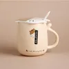 Mugs Kawaii Hamster Creative Cartoon Ceramic Coffee Cup With Lid Spoon Cute Personality Office Milk Tea Breakfast Water