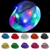 LED Jazz Chapeaux Clignotant Éclairage LED Fedora Trilby Paillettes Casquettes Déguisement Danse Chapeaux Unisexe Hip Hop Lampe Chapeau Lumineux ZZB15726