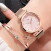 Avanadores de pulso Mulheres relógios Bracelet Set Flowers Ladies Magnetic Watch Casual Quartz Wristwatch 2pcs Clock Gifts Relogio feminino