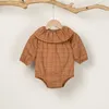 Baby Boy Girl Rompers Lotus Leaf Collar Grid Spring Clothing Children Long-sleeve Fashion Infant Cotton Clothes Kids Romper 20220924 E3