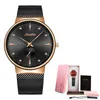 Montre-bracelets Sunkta Rose Gold Black Femmes Quartz Montres en acier inoxydable