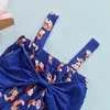 Rompersの女の赤ちゃんロンパージャンプスーツヘッドバンドセット夏の赤ちゃんのノースリーブかわいいキツネ印刷弓装飾マッチングヘッドバンドJ220922