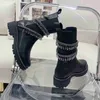 CLEO COMBAT BLACK BIKER BOOTS Rene Caovilla Mulheres tornozelo couro Motocicleta Diamante cobra enrolamento Chelsea Designer bota sapatos de moda Chunky branco preto