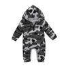 Rompers 024m新生児の子供の男の子ファッションジッパーロンパー迷彩プリントジャンプスーツプレイスーツ秋の冬のフード付き服の衣装j220922