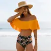 Damenbadebekleidung Damen Sexy Bikinis mit hoher Taille 2022 Druck Damen Badeanzug Schulterrüsche Badeanzüge Strandkleidung Push Up Biquini