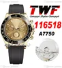 TWF V2 A7750 Automatic Chronograph Mens Watch Yellow Gold Ceramic Bezel Champagne Stick Dial Black Oysterflex Rubber Same Serial Card Super Edition Puretime G7