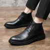 Scarpe da uomo firmate con motivo a griglia con cerniera Stivali Martin Tinta unita Classiche in pelle Business Casual All-match Scarpe eleganti stringate alte