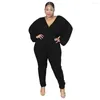 Pants Plus Size Women 5xl Jumpsuits Ribbed Solid One Piece Outfit Casual V Neck Belt Jumpsuit 2022 Autumn Pencil Wholesale