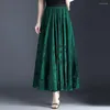 Gonne donne donne lunghe maxi 2022 in stile cinese estate alta piega pieghettata femmina vintage big swing a-line pizzo