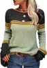 여자 티셔츠 여성 패션 가을 가을 컬러 블록 풀오버 니트 스웨터 둥근 목 니트웨어 탑
