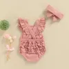 Rompers zomer babymeisjes romper hoofdband katoen regenboog ruches mouwloze baby rompers jumpsuit pasgeboren kleding j220922