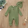 Rompers 2022 Autumn Baby Romper Sticked Long Sleeve Newborn Girls Boys Jumpsuit Outfit Solid Toddler Children Clothing and Hat Set J220922