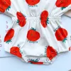 Rompers 2022 Roupas de verão para bebês Impressão de tomate macacão casual de colarinho redondo algodão elástico Manga curta Corpo de bebê J220922