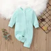 Rompers 018M Solid Color Pasgeboren Romper Baby Baby Uniss Spring herfstkleding Katoen lange mouwen Zipper romper jumpsuit outfits J220922