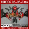 OEM Fairings  Tank For SUZUKI GSXR1000 GSXR 1000 CC K5 GSX-R1000 2005-2006 Body 157No.11 1000CC GSXR-1000 05 06 GSX R1000 2005 2006 Injection Mold Fairing metal red blk