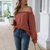 Damesblouses katoen van schouder dames blouse sexy lange mouw strapless kantoor dame top vrouwen 2022 herfst kpop solide kleur dames