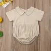 Rompers Wholesale Summer Baby Girls Rompers Solid Color Peter Pan Collar Kort ärmkläder One Piece Jumpsuits J220922