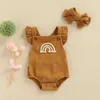 Rompers zomer babymeisjes romper hoofdband katoen regenboog ruches mouwloze baby rompers jumpsuit pasgeboren kleding j220922