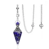 Pendanthalsband silverpl￤terade hexagon pyramid Amethyster Stone and Harts Link Chain Lapis Lazuli Fashion Jewelry