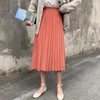 Skirts Woman Elegant Solid Color Midi Pleated Skirt Women Autumn Winter Ladies Red Black High Waist School Long Female