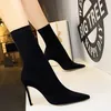 Boots 2022 Women 10cm High Heels Silk Sock Female Green Short Ankle Lady Stripper Winter Pointed Toe Gothic Designer Shoes Y2209