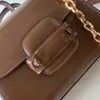 Lüks Tasarımcı Horsebit 1955 Orta Çanta Altın Tonu Donanım ile Kahverengi Deri Yeni Tote Çanta omuz taşıma crossbody