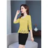 Camicette da donna Camicetta sexy scava fuori in pizzo Camicie casual a mezza manica con scollo a V Donna Elegante viola/giallo/bianco Top slim Y638