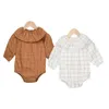 Baby Boy Girl Rompers Lotus Leaf Collar Grid Spring Clothing Children Long-sleeve Fashion Infant Cotton Clothes Kids Romper 20220924 E3