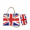 イブニングバッグ女性のためのイギリスの旗カジュアルメッセンジャーバッグ女性PUレザーパーティーハンドバッグウォレットセット