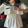 Kläder sätter japansk koreansk typ 2st Kvinnlig student JK School Uniform Crop Sailor Top Cosplay kostym Academisk stil veckad kjol