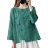 Blouses voor dames groot formaat dames tops tops met lange mouwen blouse vintage gele groene kledingplaat knop top jacquard retro katoenen linnen