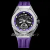 TWF 42 A2965 Hand Winding Mens Watch Tourbillon Titanium Steel Case 3D Black Panther Dial Roxo Borracha Strap 2022 Super Edition Relógios Pureitme B2