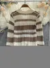 여자 스웨터 kimotimo hollow 줄무늬 술 니트 조끼 여자 가을 대비 컬러 긴 슬리브 스웨터 프랑스 세련된 패션 탑 J220915