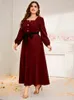 Plus -kl￤nningar Toleen African Maxi Dress 2022 Chic and Elegant Large Autumn Outfit Women Lady Solid Red Loose Clothing With Tie Belt