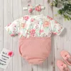 Rompers Baby Girls Jumpsuit Set Floral Print Short Sleeve Patchwork Shorts Romper With Bow pannband Summer Toddler Outfits J220922