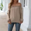 Damesblouses katoen van schouder dames blouse sexy lange mouw strapless kantoor dame top vrouwen 2022 herfst kpop solide kleur dames