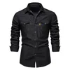 Men's Casual Shirts 2022 Trend US Size Denim Non-iron Shirt Men's Solid Color Long-sleeved